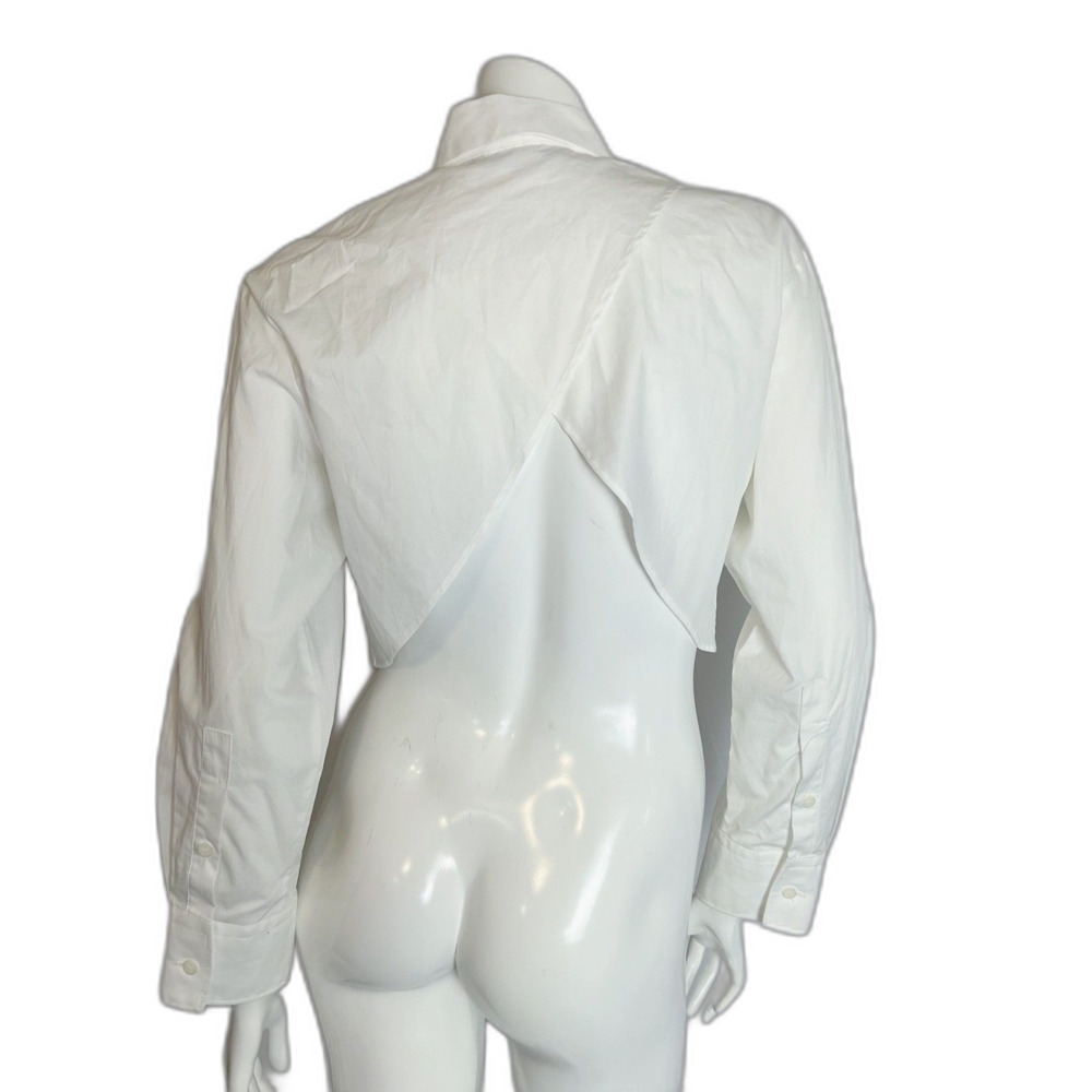 Zara White Cropped Long Sleeve Button Up Shirt Split Back Women's Size S